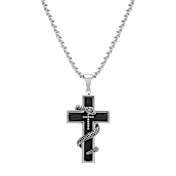 Iron Saints Stainless Steel Cross Pendant with Black Onyx & Wrapped Serpent
