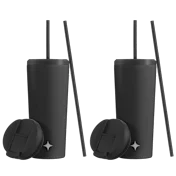 2-Pack: JoyJolt 24oz Vacuum Insulated Tumblers with Straw & Flip Lids