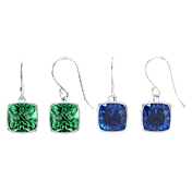 Voss+Agin Juego de 2 Pares de Aretes Colgantes con Zafiro Azul y Esmeralda Corte