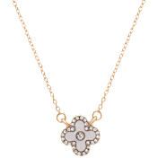 Saffron Clover Pendant Necklace with CZ Stone Halo & Accents