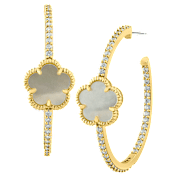 CZ by Kenneth Jay Lane 1 CTTW Open Pave Hoop Earrings with Clover Accent