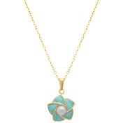 Saffron Flower Pendant Necklace with Mother of Pearl Center
