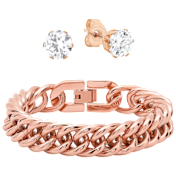 Steeltime Ladies Link Bracelet & Simulated Diamond Earrings