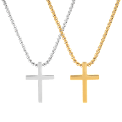 Steeltime Men's Stainless Steel & 18K Gold-Plated Cross Pendant Necklace Set
