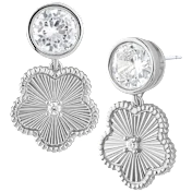 CZ by Kenneth Jay Lane Center CZ Bezel Set Striated Clover Drop Earrings