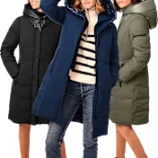 Bernardo Mid-Length Hooded Puffer Jacket with Bib