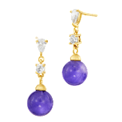 Savvy Cie Amethyst Ball Drop Earring with Cubic Zirconia