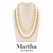 Martha Stewart Three Strand Pearl, Gold Ball and Chain Gold Necklace, 18"