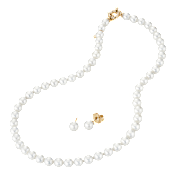 JOIA De Majorca Collar de Perlas Blancas de 8mm y 18" con Aretes de Botón