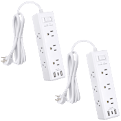 2-Pack: Clear Power 9-Outlet Surge Protector Power Strip with 3 USB Ports