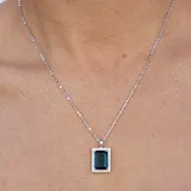 Savvy Cie Emerald Cut London Blue Cubic Zirconia Halo Necklace