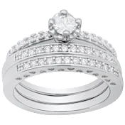 Steeltime Ladies 18K White Gold Plated Simulated Diamond Engagement Ring Set