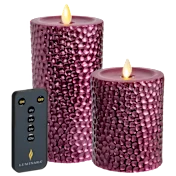 Juego de 2 Velas Sin Llama Luminara de 4" y 6" con Base de Metal Martillado