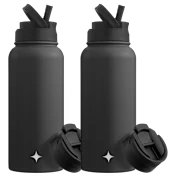 2-Pack: JoyJolt 32oz Water Bottle with Flip Lid & Sport Straw Lid