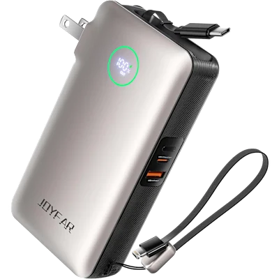 JOYFAR 10,000mAh Fast Charging Power Bank with Built-in Cables & Wall Plug