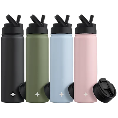 4-Pack: JoyJolt 22oz Water Bottle with Flip Lid & Sport Straw Lid