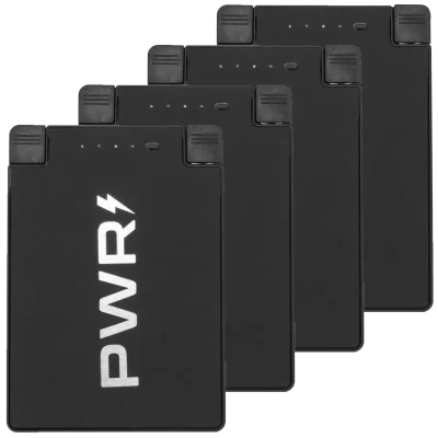 4-Pack: PWRCard 2500mAh Slim Power Banks with Integrated Charging Cables