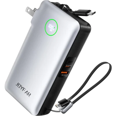 JOYFAR 10,000mAh GaN 35W Power Bank with Wall Plug & Retractable USB-C Cable
