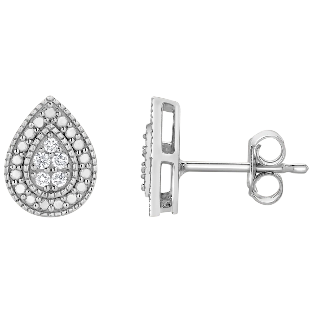 Unique Design 1/10 Carat TW Lab Grown Diamond Pear Earrings