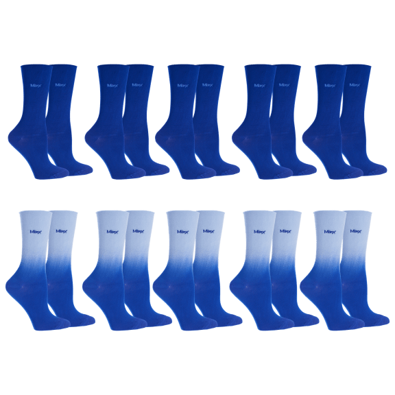 10-Pack Roll Top Crew Sock Solid Blue & Ombre Blue