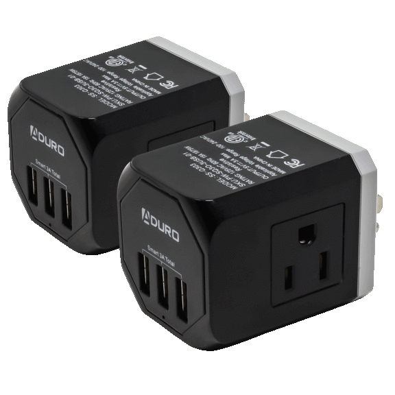 2-Pack: Aduro PowerUp Squared 3 Outlet & 3 USB Charging Stations