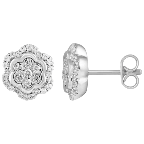 Fifth & Fine 1/2 Carat TW Diamond Floral Cluster Stud Earring in Sterling Silver