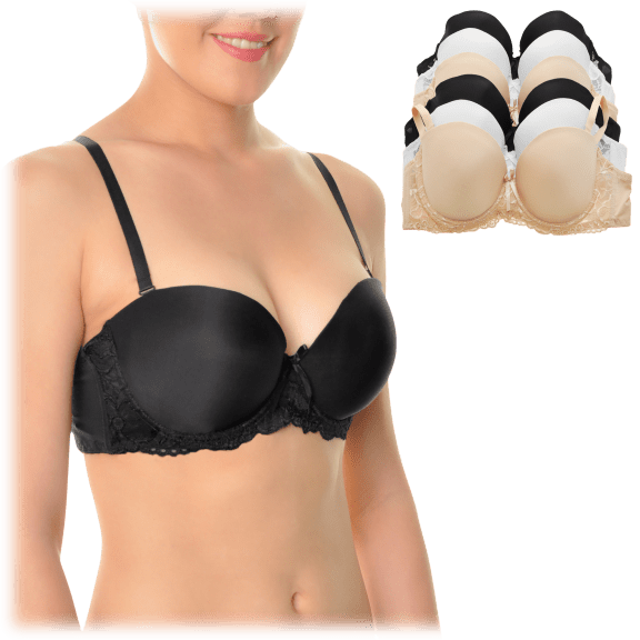 Angelina Wired Front Closure Bras with Lace Racerback (6-Pack)