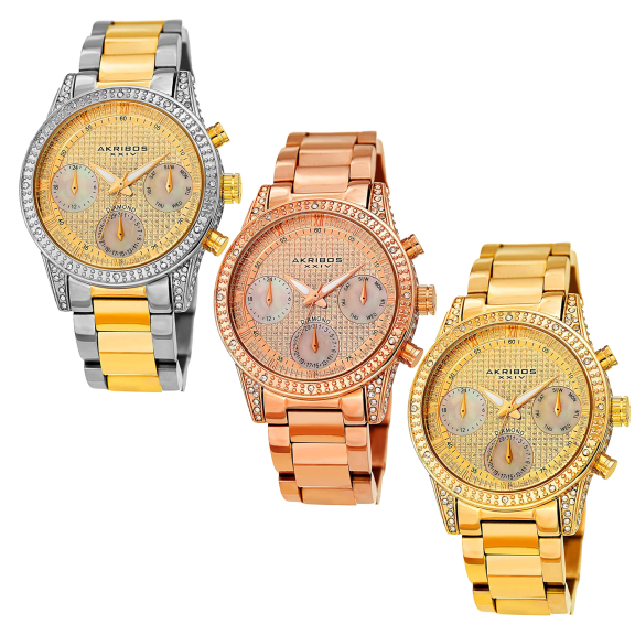 Akribos xxiv ak1050 women's diamond & 2025 swarovski crystal watch