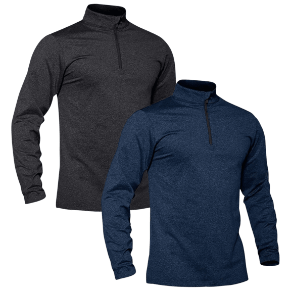 2-Pack Men's Active Athletic Quarter Zip Long Sleeve Pullovers