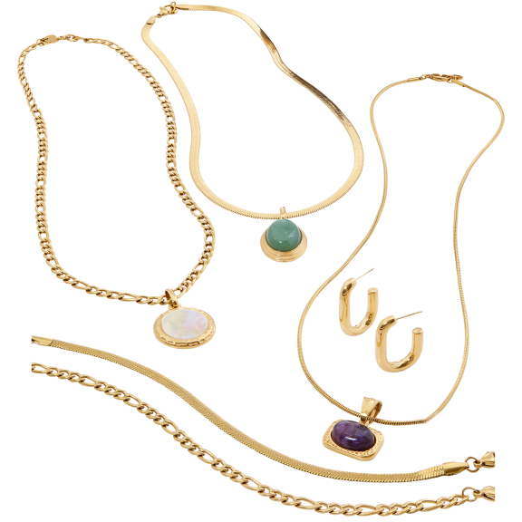 Savvy Cie 9 Piece Set of Genuine Gemstones in 18K Gold with Travel Bag