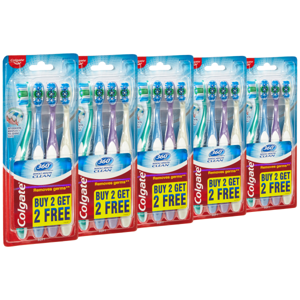 20-Pack Colgate 360 Whole Mouth Clean Toothbrushes with Tongue Cleaner