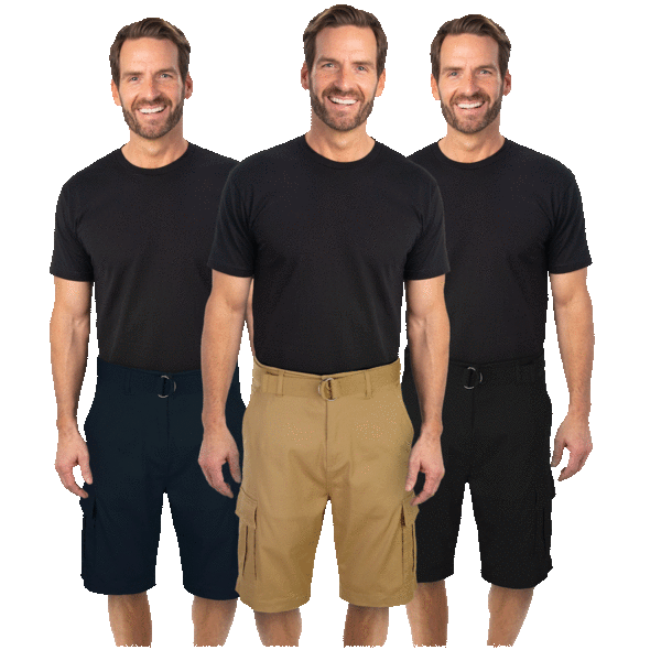 3Pack Men's Cotton Flex Stretch Cargo Shorts With Belt
