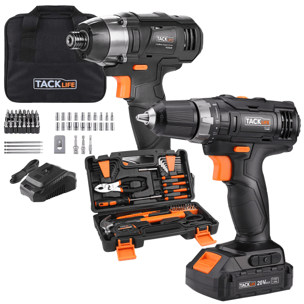 Meh Tacklife 20V Cordless Drill or Impact Driver with 60piece Tool Kit