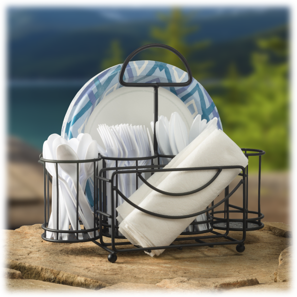 Meh Mesa Wrought Iron Picnic Caddy and Flatware Organizer