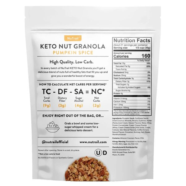Meh 4Pack NuTrail Keto Nut Low Carb Pumpkin Spice Granola (4x 22oz bags)