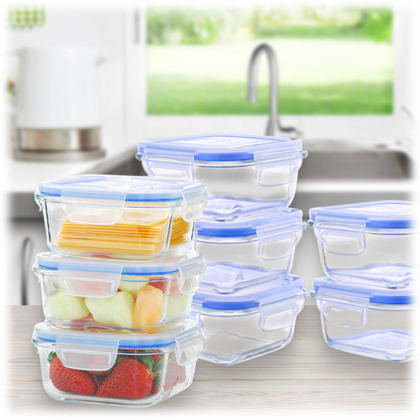 Meh Go Green 16Piece Square Glass Food Storage Set (18oz)