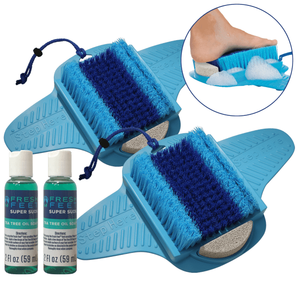 Meh 2Pack Fresh Feet Foot Scrubber Deluxe + 2Pack Tea Tree Oils Soaps