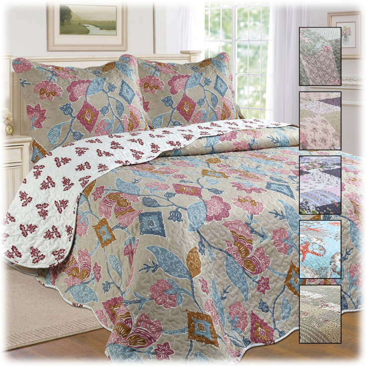 MorningSave: J&V Textiles 3-Piece Reversible Printed Quilt Set