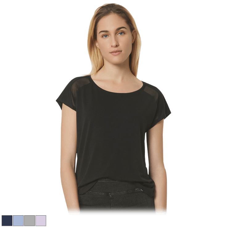Marc New York Performance Womens Short V-Neck Active Tee with Mesh Bands on The Sleeve