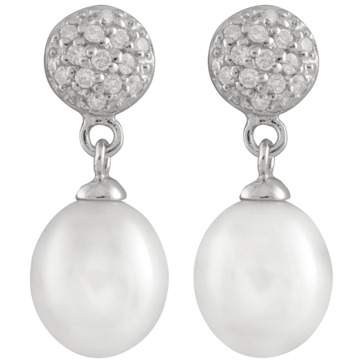 MorningSave Splendid Pearls Dangling CZ Freshwater Pearl Earrings