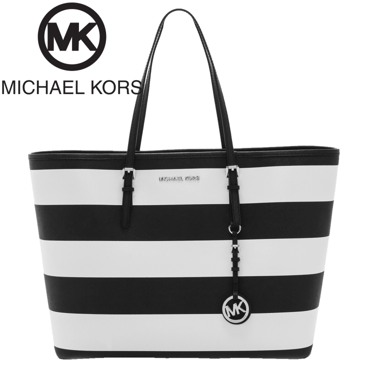 MorningSave: Michael Kors Jet Set Medium Saffiano Leather Top-Zip Tote in  Black & White