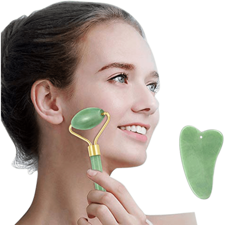 Face rolling. Jade face. gua sha roller. jade face roller set. face roller and gua sha белый.