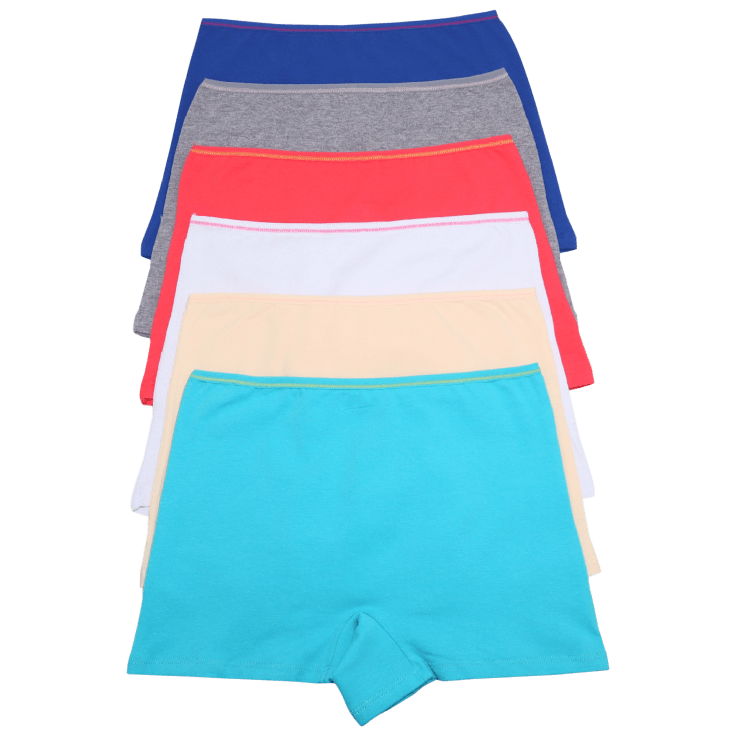 Angelina Cotton Boxer Panties with Elastic Waistband (6-Pack)