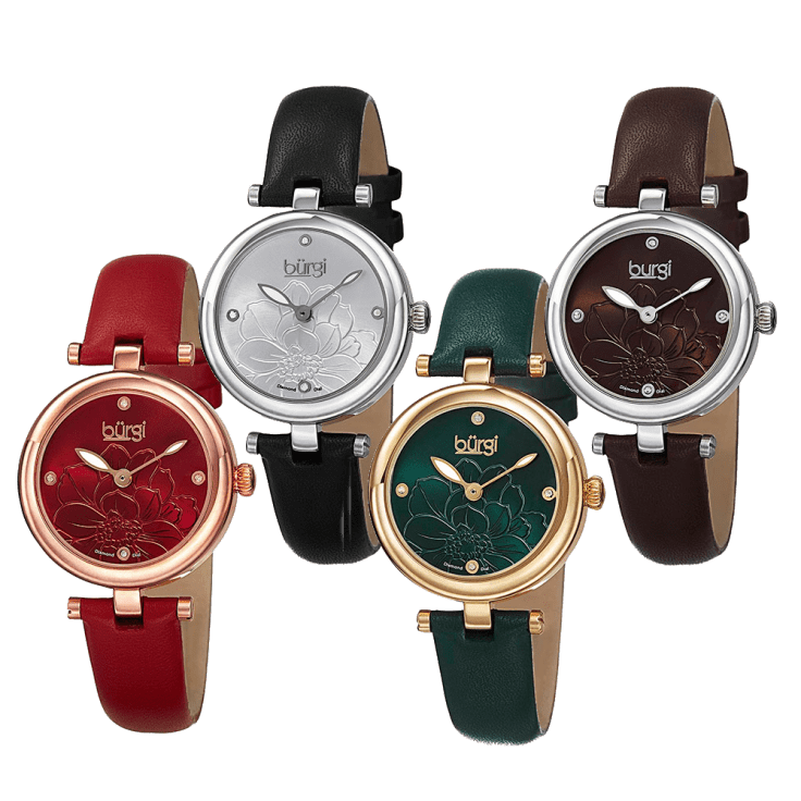 Burgi women's floral watch with diamonds discount
