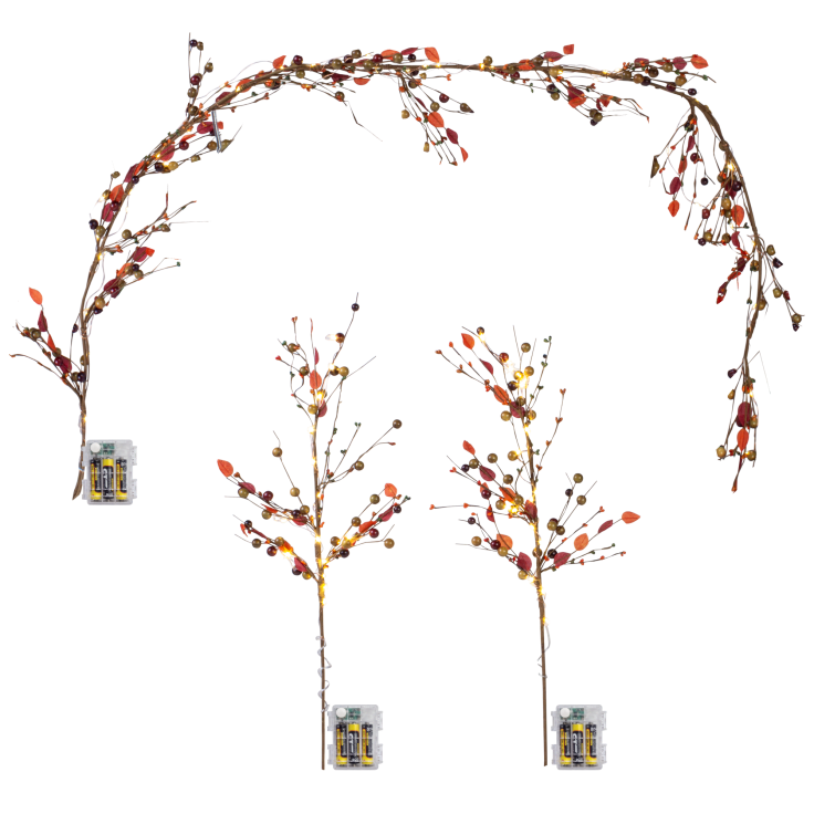 MorningSave Harvest Lane PreLit Garland & 2Piece Set of Twigs with Timer