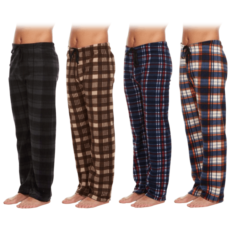 Men's Microfleece PJ Plaid Pajama Pants with Pockets 2 PACKS