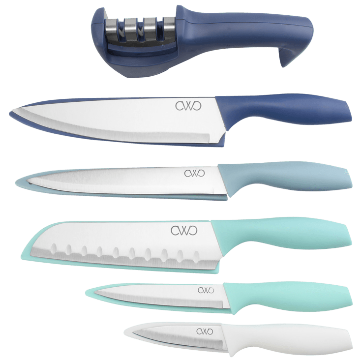 5-Piece Cook with Color Blue Knife Set with Sharpener