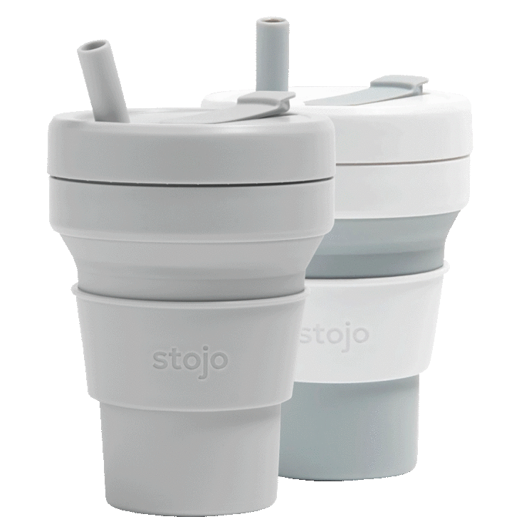 STOJO Collapsible Travel Cup - Reusable Silicone Cup With Straw For Hot/Cold Drinks