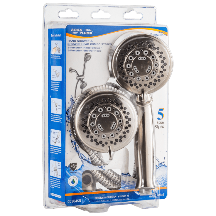 MorningSave AquaPlumb 5Function Hand Shower and Shower Head in Satin