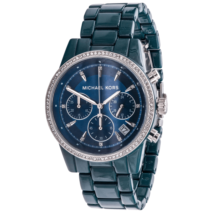 guide angre marionet Michael Kors Ritz Chronograph Pavé Teal Stainless Steel Bracelet Watch